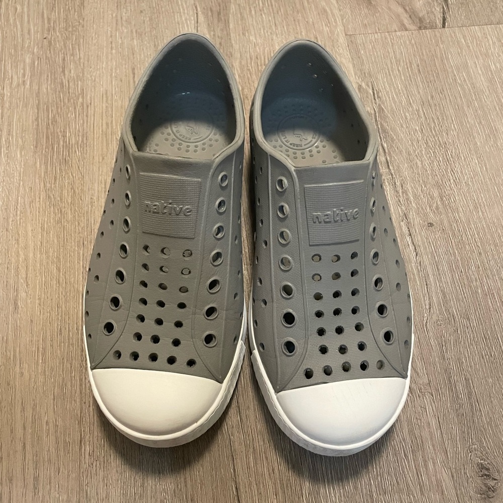 Native Shoes Kids Grey Slip-On Water-Resistant Sneakers with White Toe